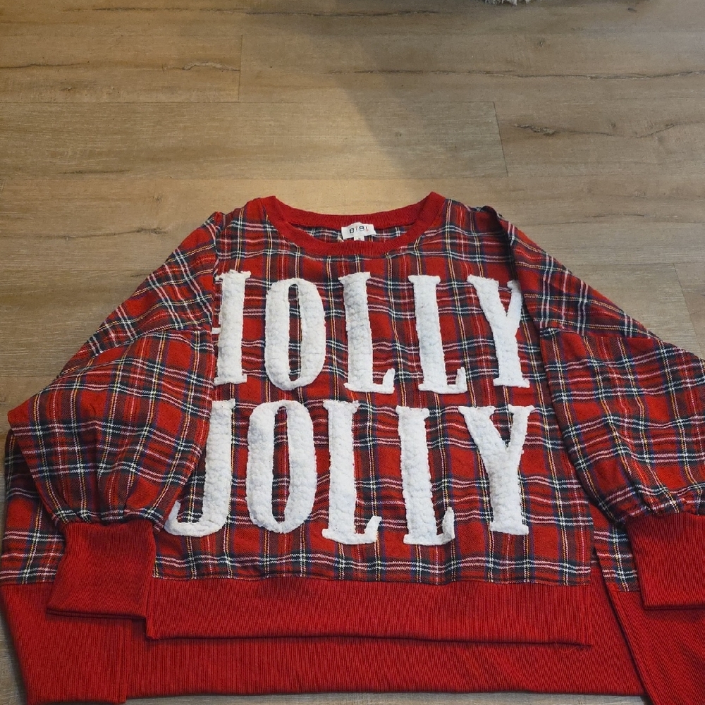 BiBi Holly Jolly  Red and Black Plaid Sweater Medium but Oversized